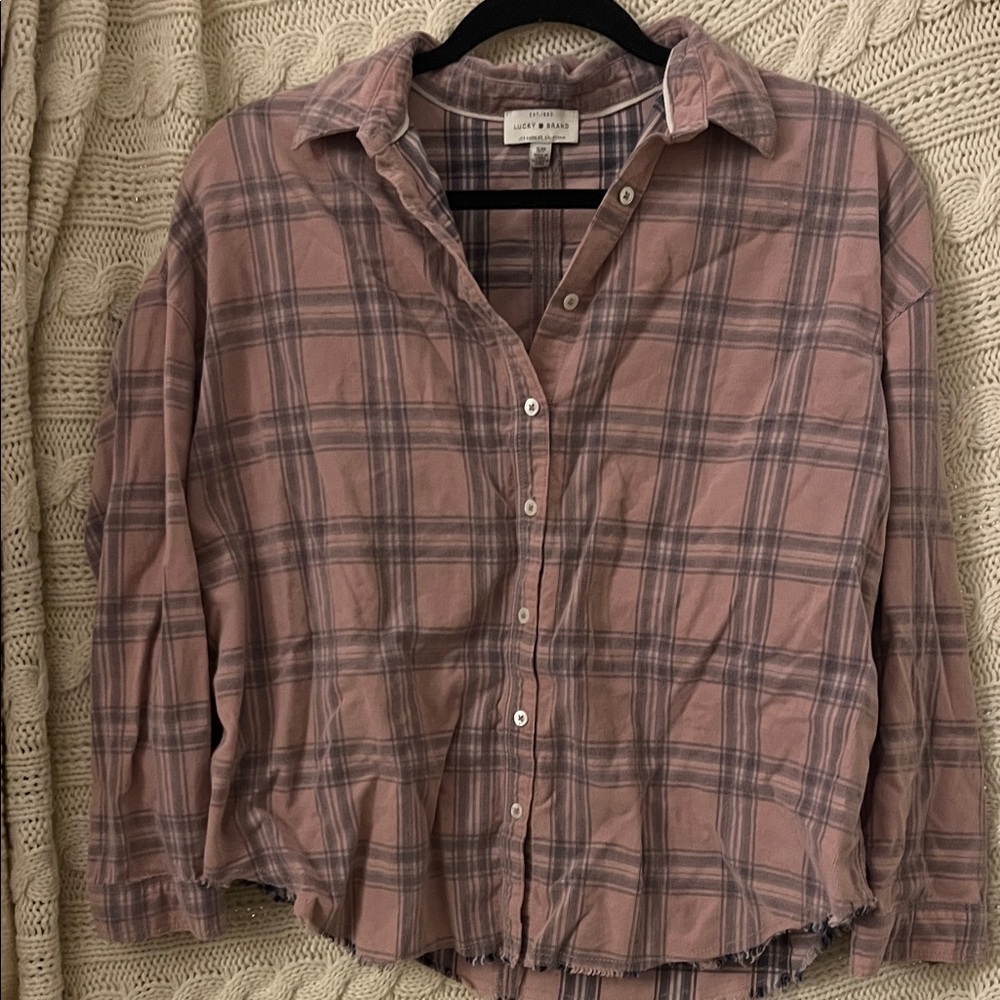 Lucky Brand Mauve Pink and Gray Plaid Button-Down Shirt